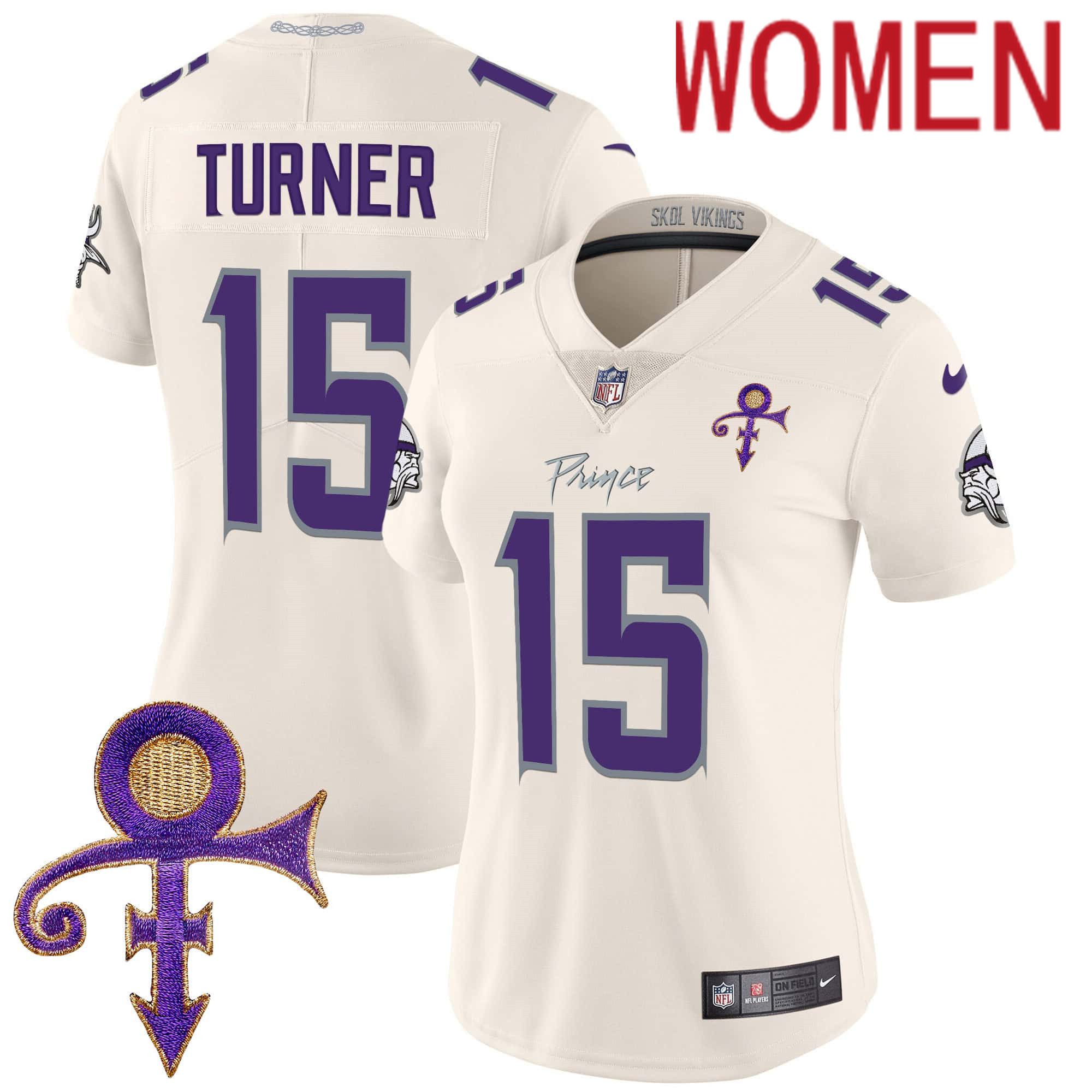 Women Minnesota Vikings #15 Turner Cream 2024 Nike Prince Vapor Limited NFL Jersey